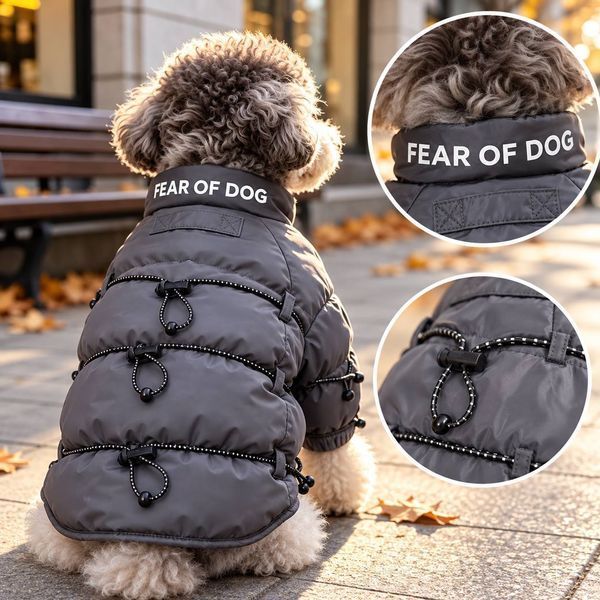 Тепла осінньо-зимова куртка для собак Fear of Dog, темно-сіра, XS 4596 фото