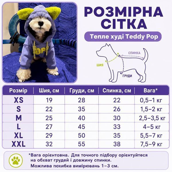 Тепле худі Teddy Pop для собак і котів із капюшоном та вушками, XS 0079 фото