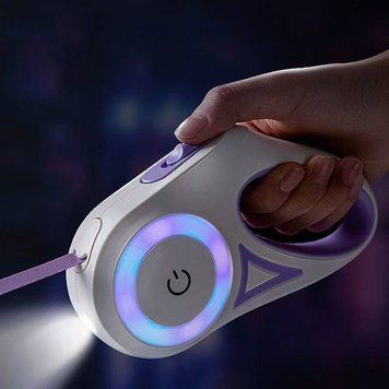 Поводок-рулетка, 3 м &mdash; с LED-подсветкой и фонариком, фиолетовый, Glow&Go &laquo;Dream Violet Mini&raquo; 3435 фото