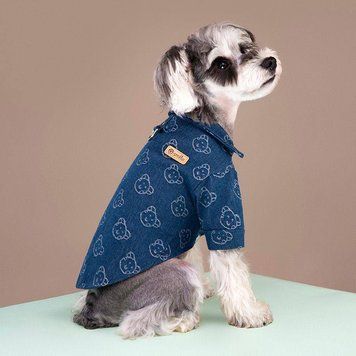 Джинсова сорочка для собак Denim Style із комірцем, синя з ведмедиками, XS 9593 фото