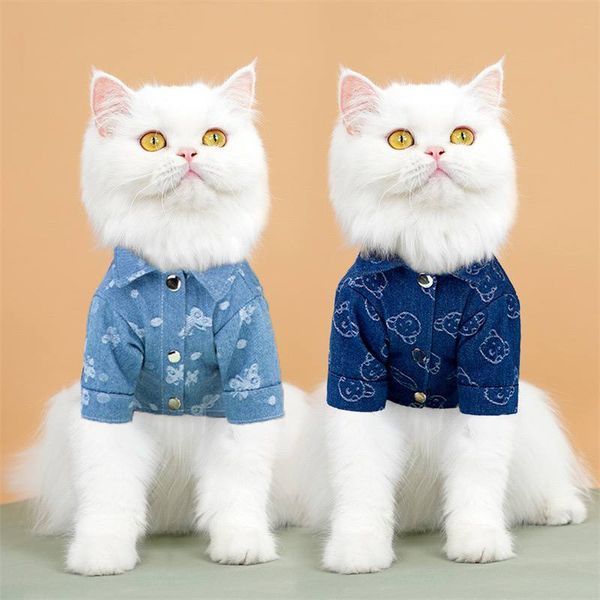 Джинсова сорочка для собак Denim Style із комірцем, синя з ведмедиками, XS 9593 фото