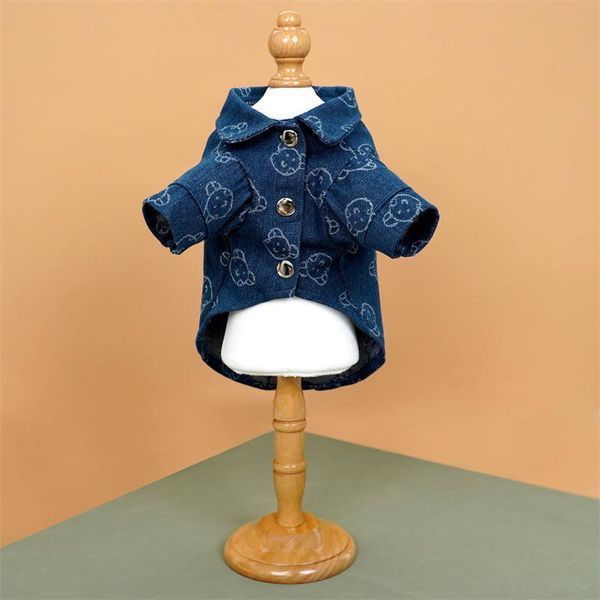 Джинсова сорочка для собак Denim Style із комірцем, синя з ведмедиками, XS 9593 фото