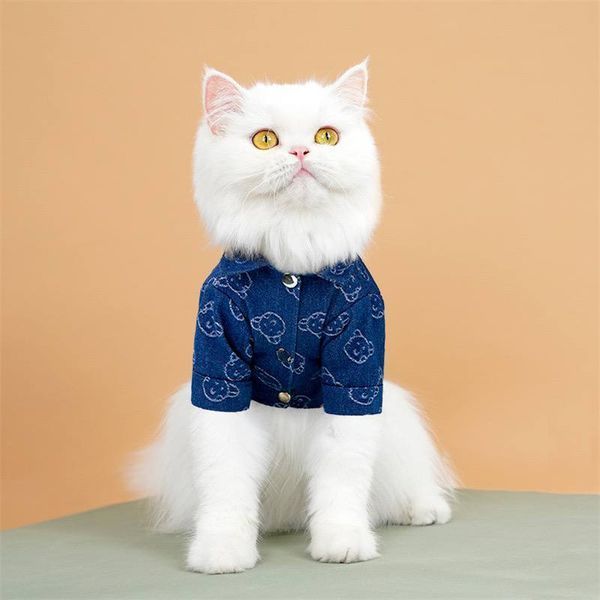 Джинсова сорочка для собак Denim Style із комірцем, синя з ведмедиками, XS 9593 фото