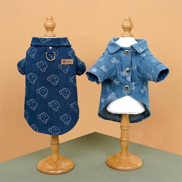 Джинсова сорочка для собак Denim Style із комірцем, синя з ведмедиками, XS 9593 фото