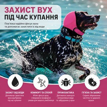 Захисні навушники-пов&rsquo;язка на вуха для собак AquaCare &mdash; комфорт під час купання, грумінгу та сушіння феном, рожевий, L 9588 фото