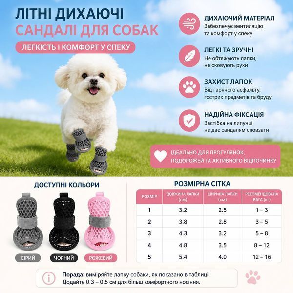 Літнє сітчастісте взуття - сандалі  для собак AirMesh Summer, сірий,1 9600 фото