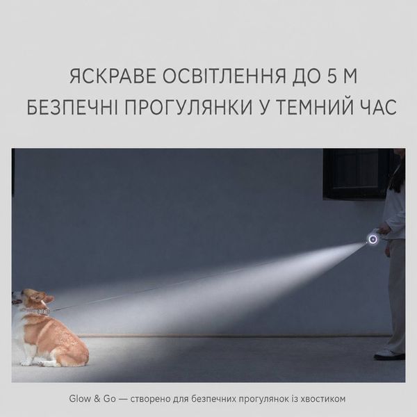 Повідець-рулетка для собак 5м до 40 кг - помаранчевий &mdash; LED підсвітка, ліхтарик та антиковзка ручка Glow Touch 3433 фото